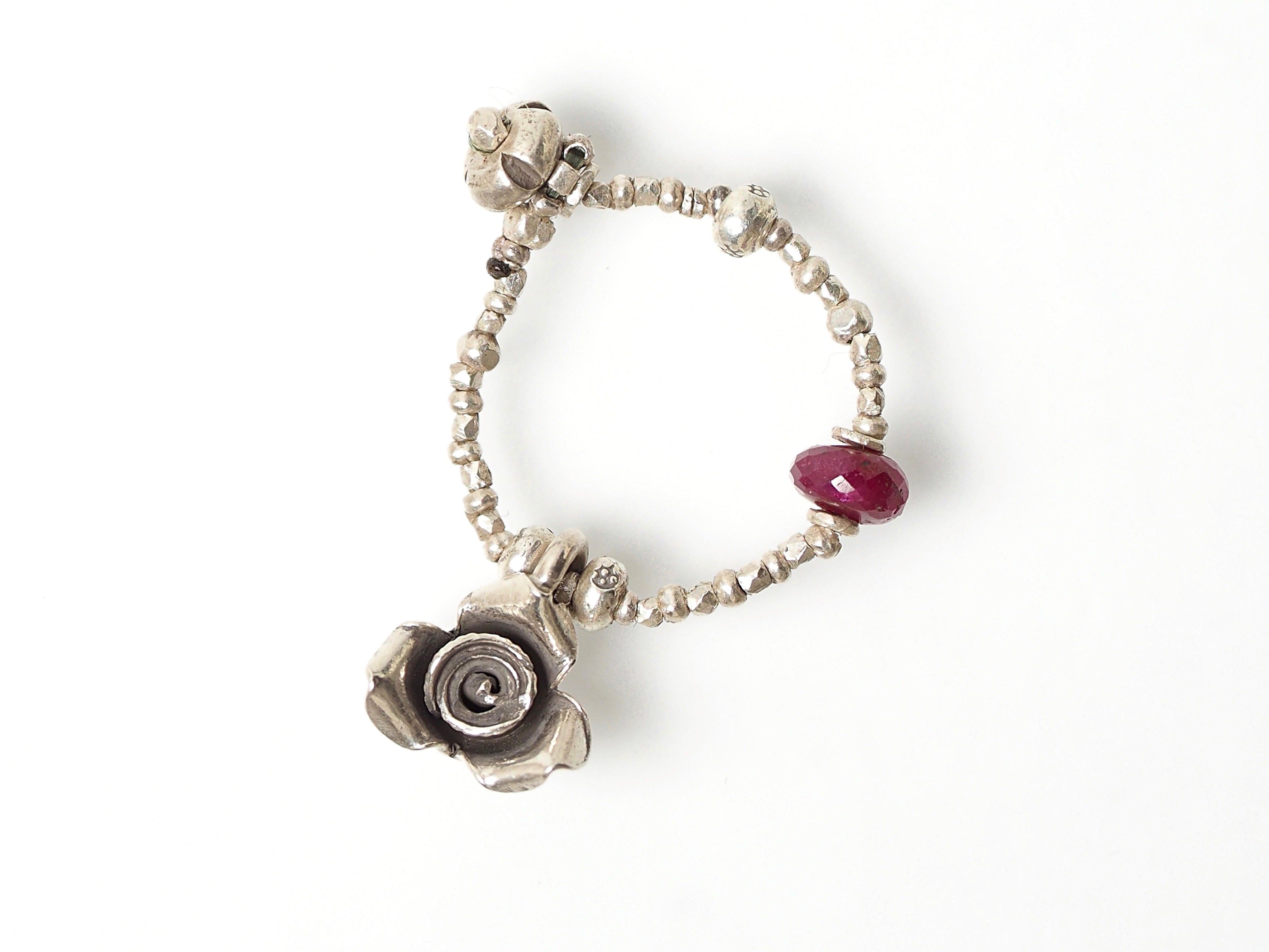 flower charm・Ruby- silver beads-ring – K A L P A