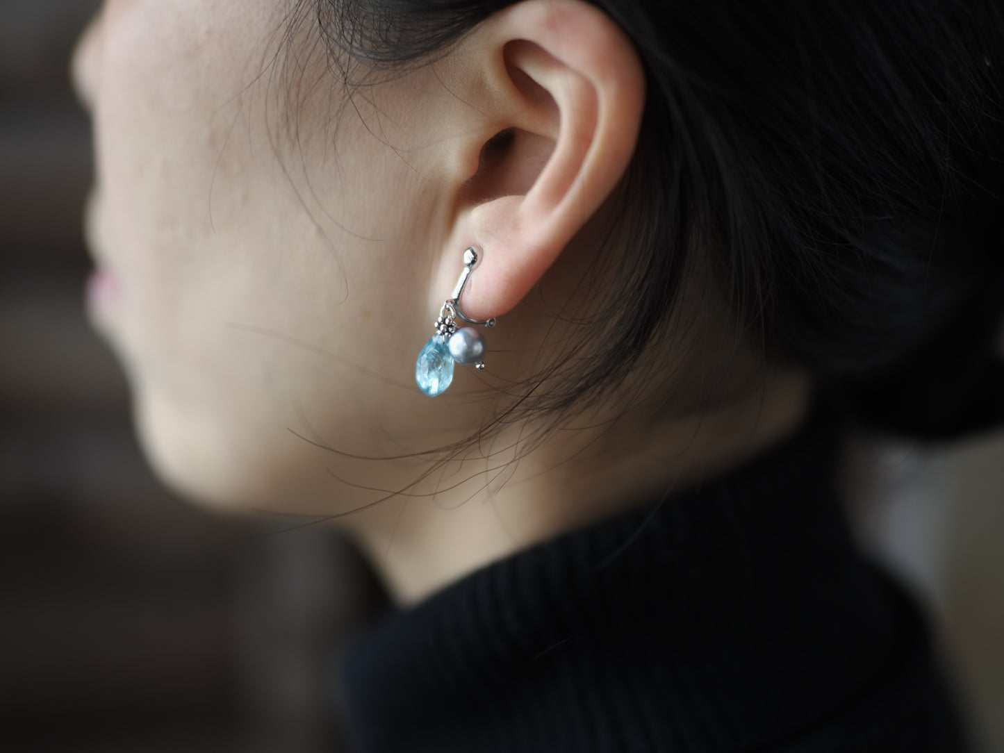 -Sky kyanite・Silver pearl- clips