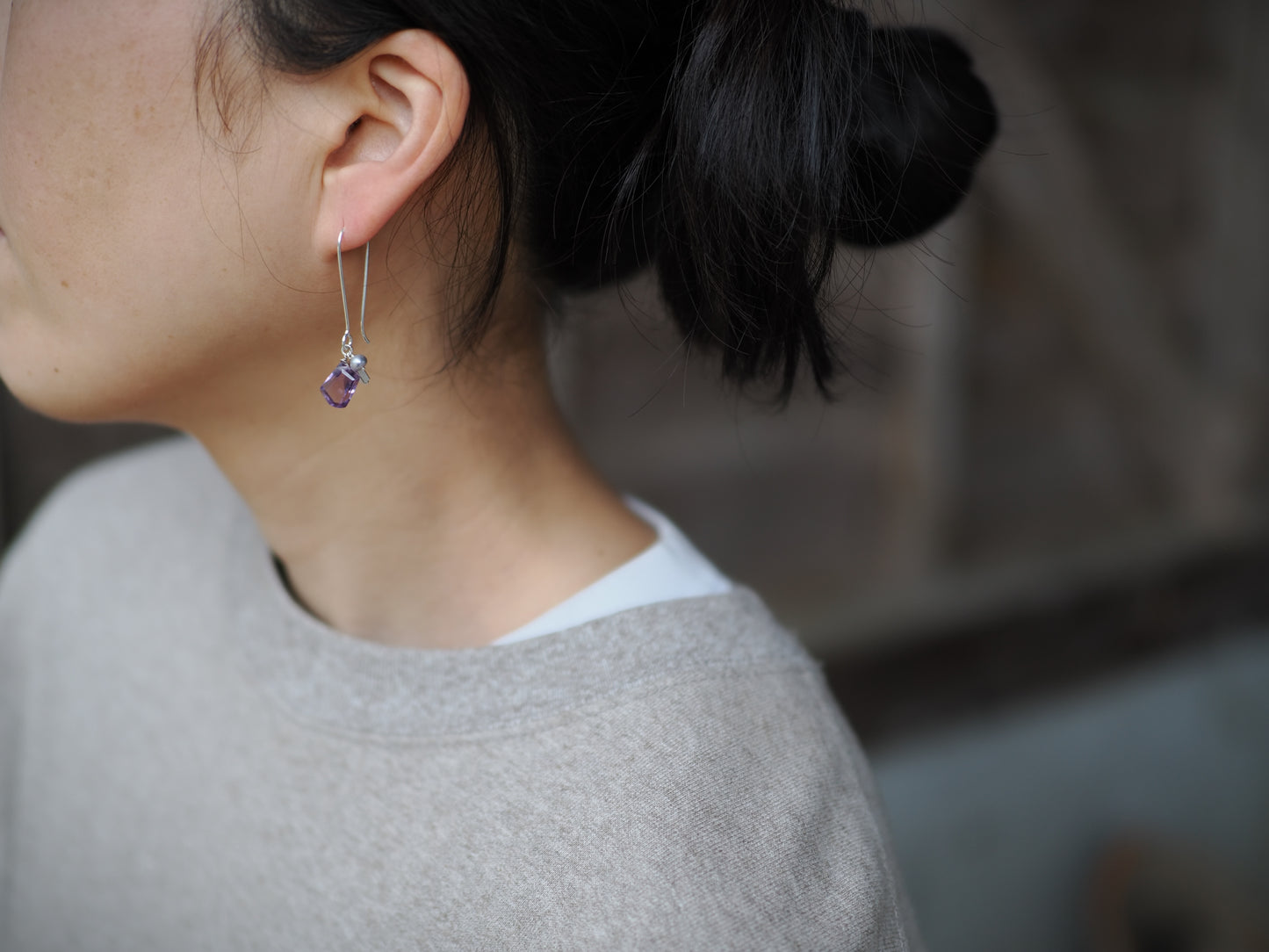 -Amethyst・silver pearl- long hooks