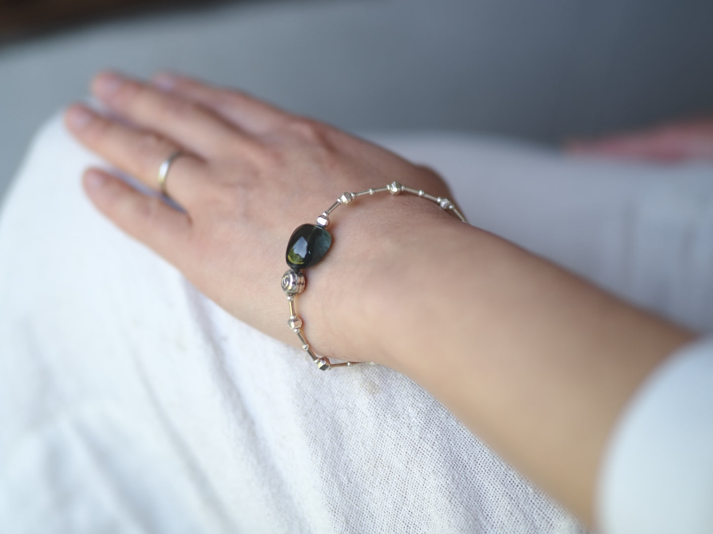 -Moss aquamarine- silver