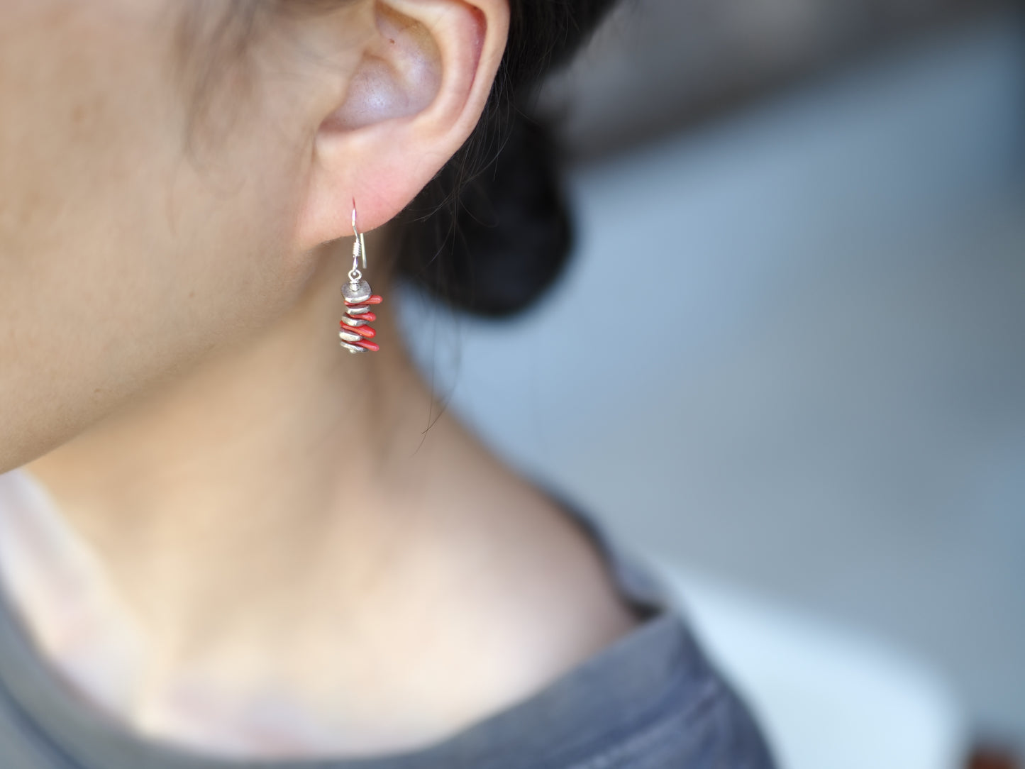 -Natural coral・silver- hooks