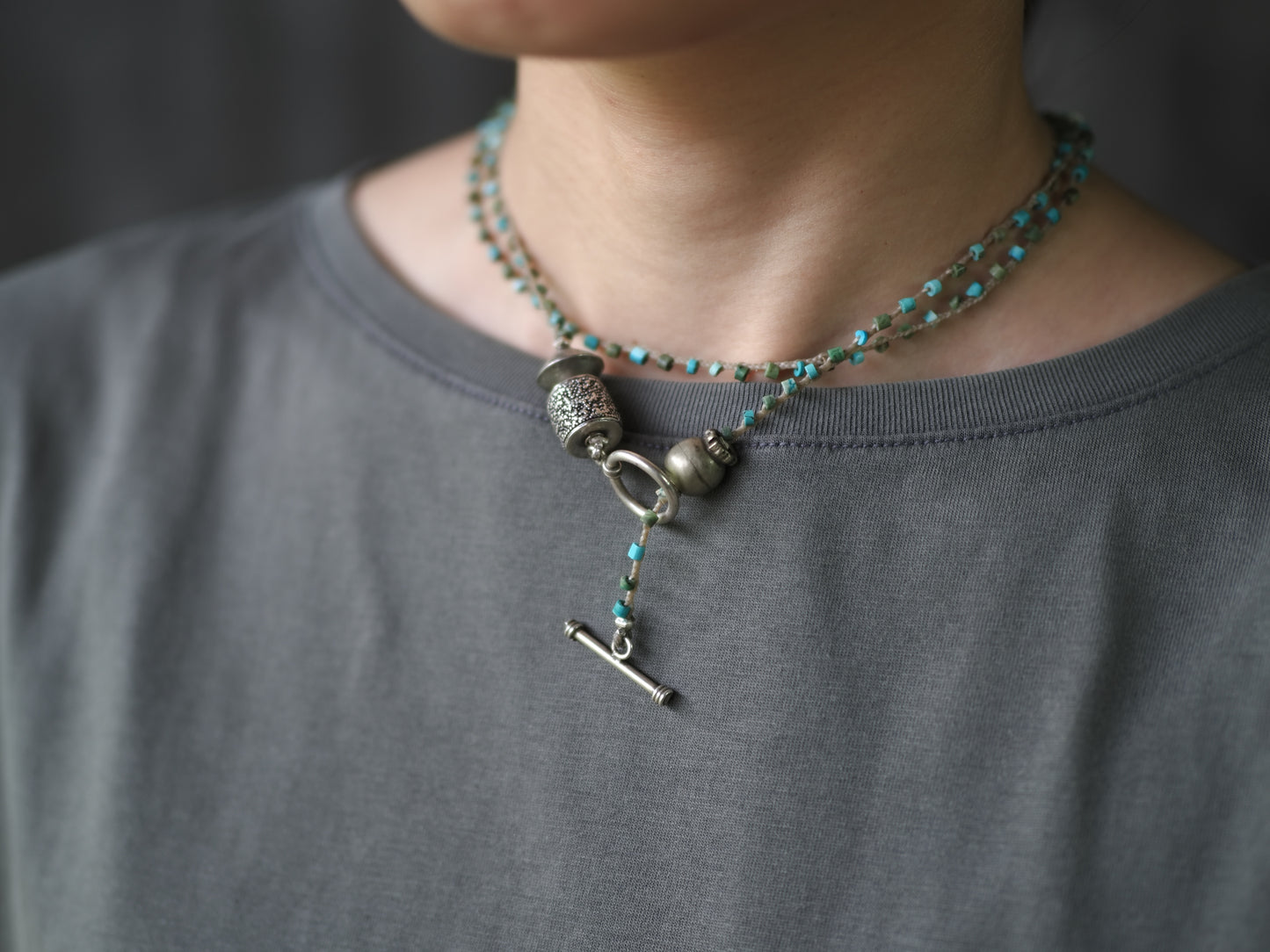-Turquoise・Afgan old silver- braid mantel necklace