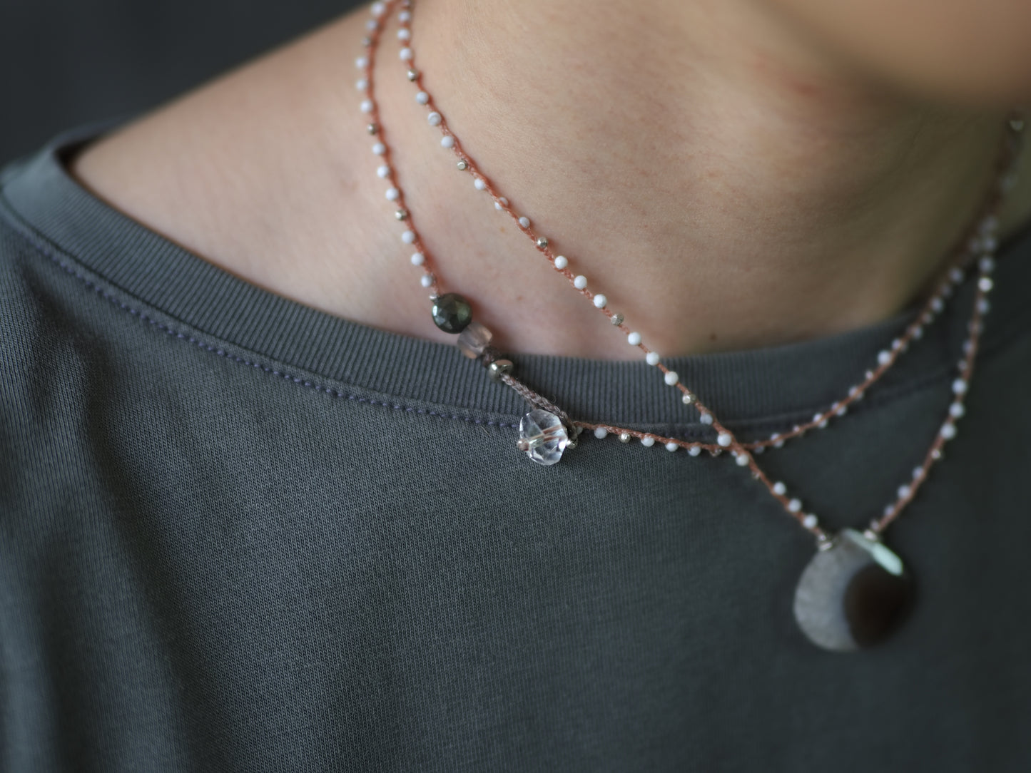 -Solar quartz- braid long pendant