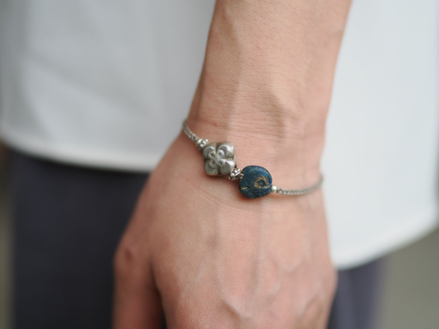 -Roman eye beads・old Afgan silver- code bracelet