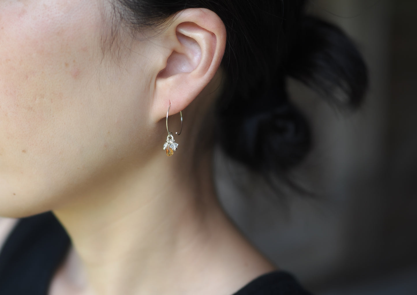 -Orange sapphire・Herkimer diamond- hoops
