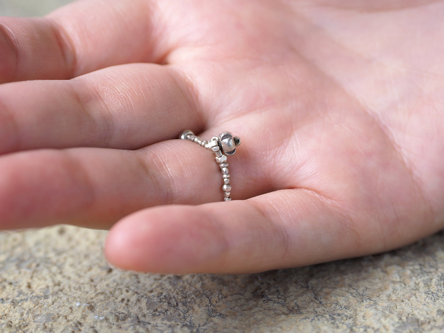 -flower charm・Ruby- silver beads-ring