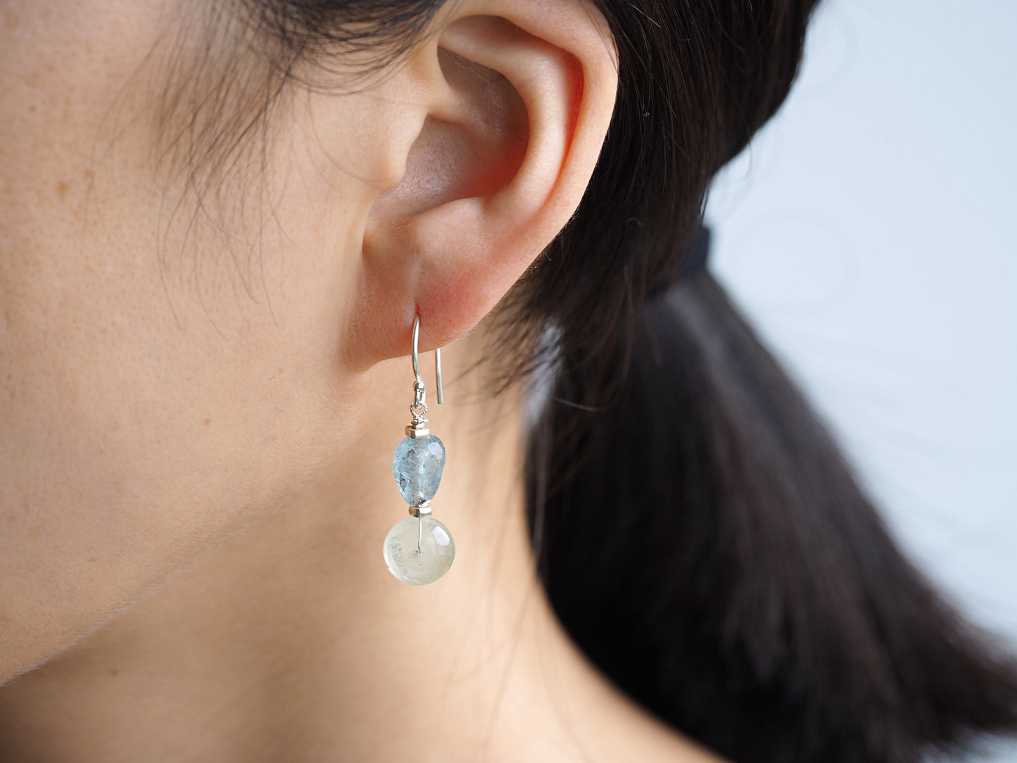 -Moss aquamaline x Libyan grass- silver pierce