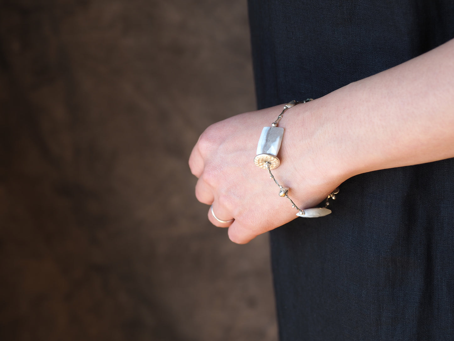 Blue opal silver large bracelet