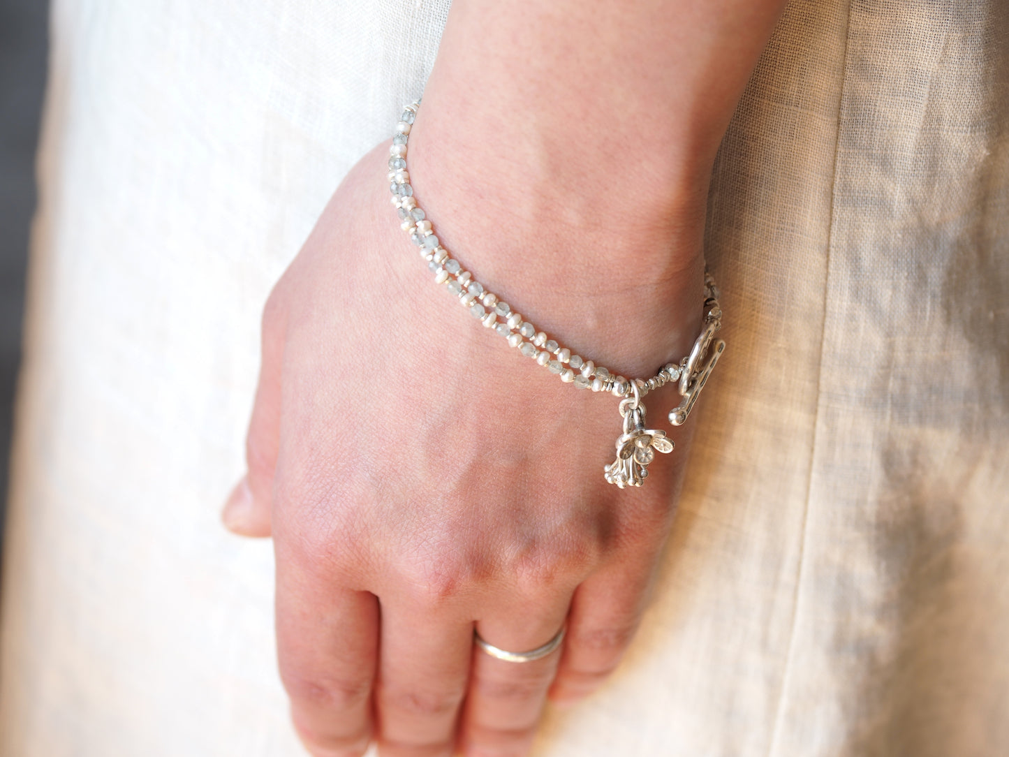 -Pearl・Aquamaline- double bracelet
