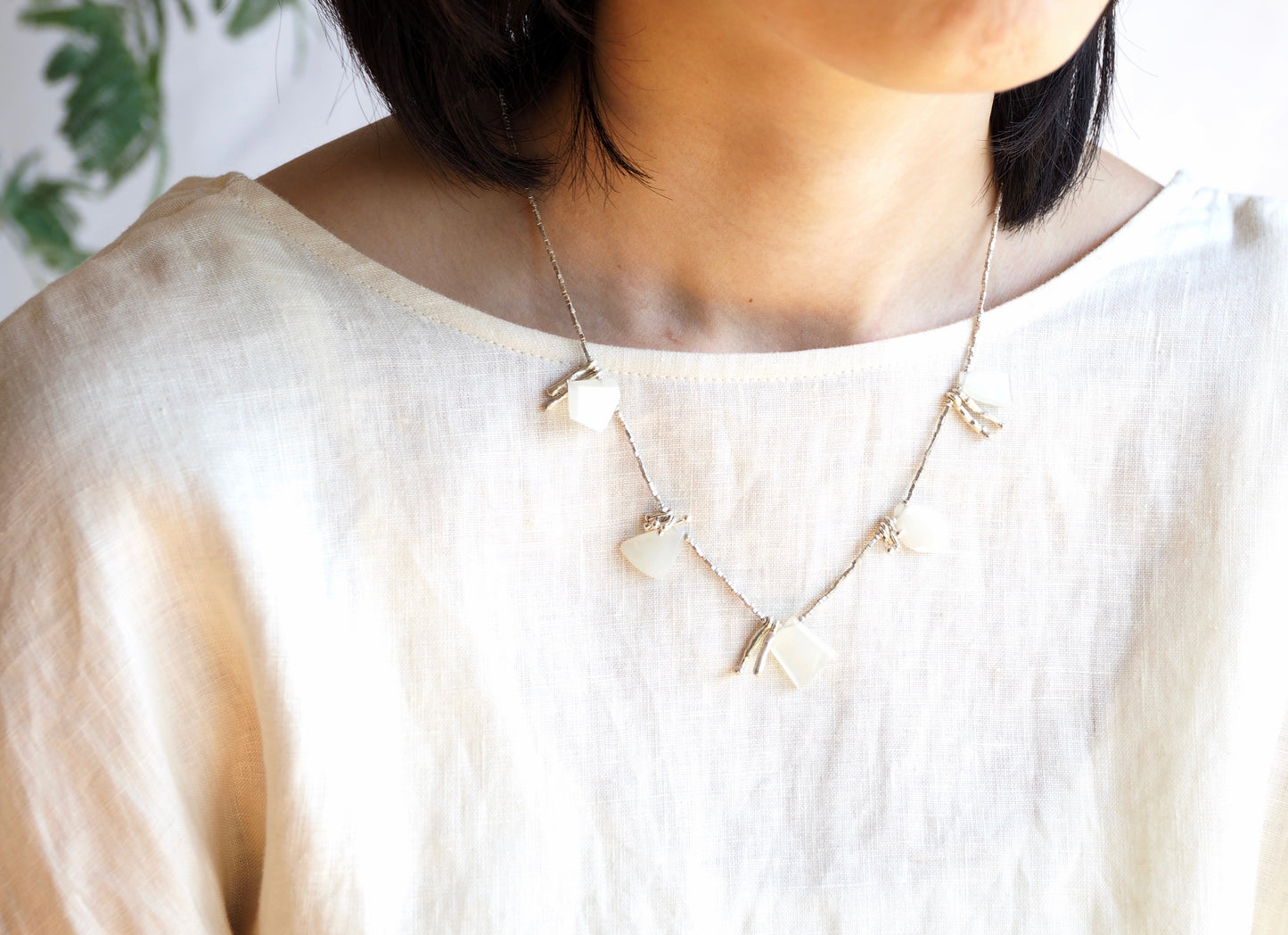 -White moonstone- silver BIB necklace