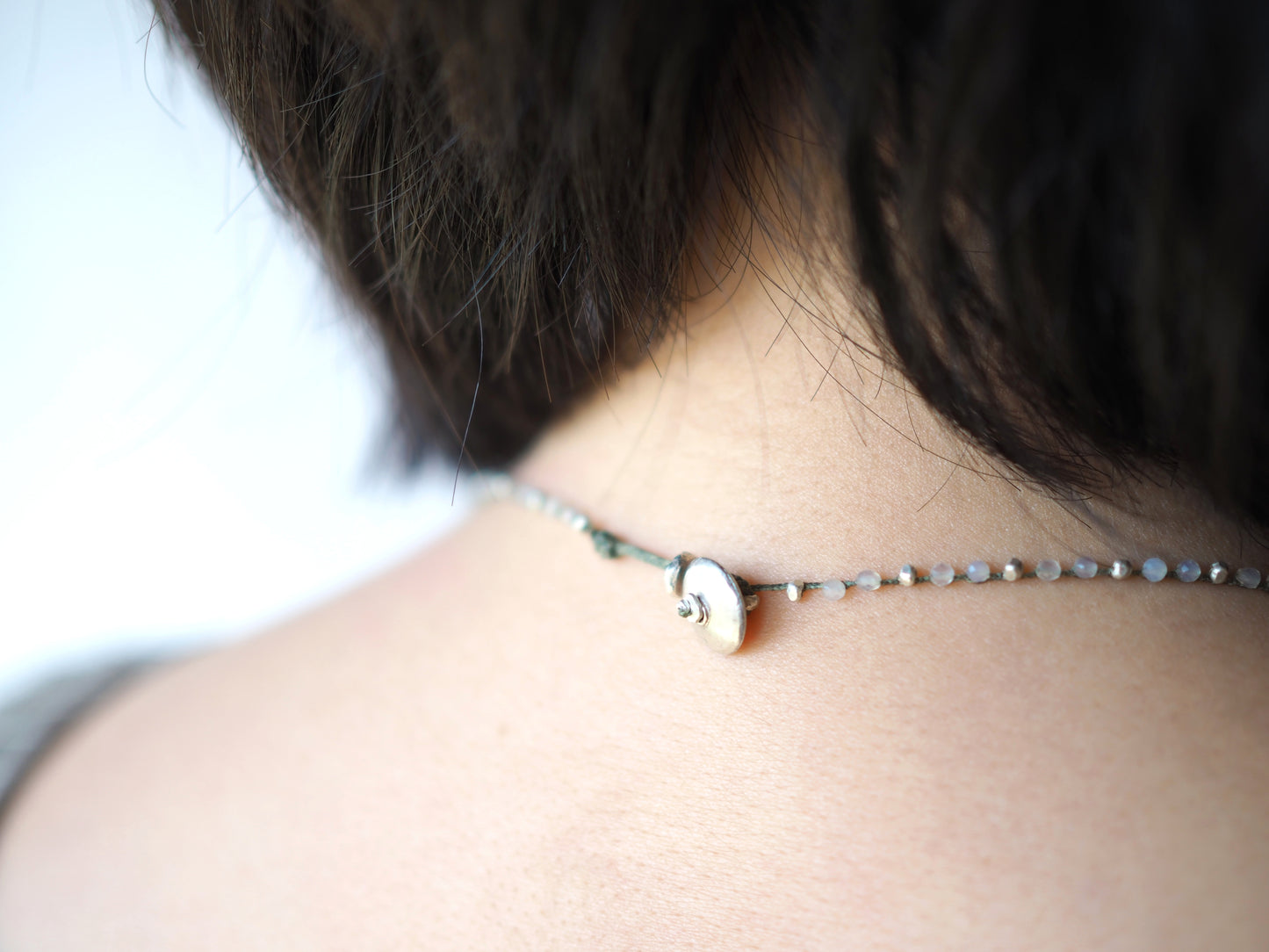 "俵編み"チャームトップ 編み込み ロングペンダント【シルバー_グレーオニキス】