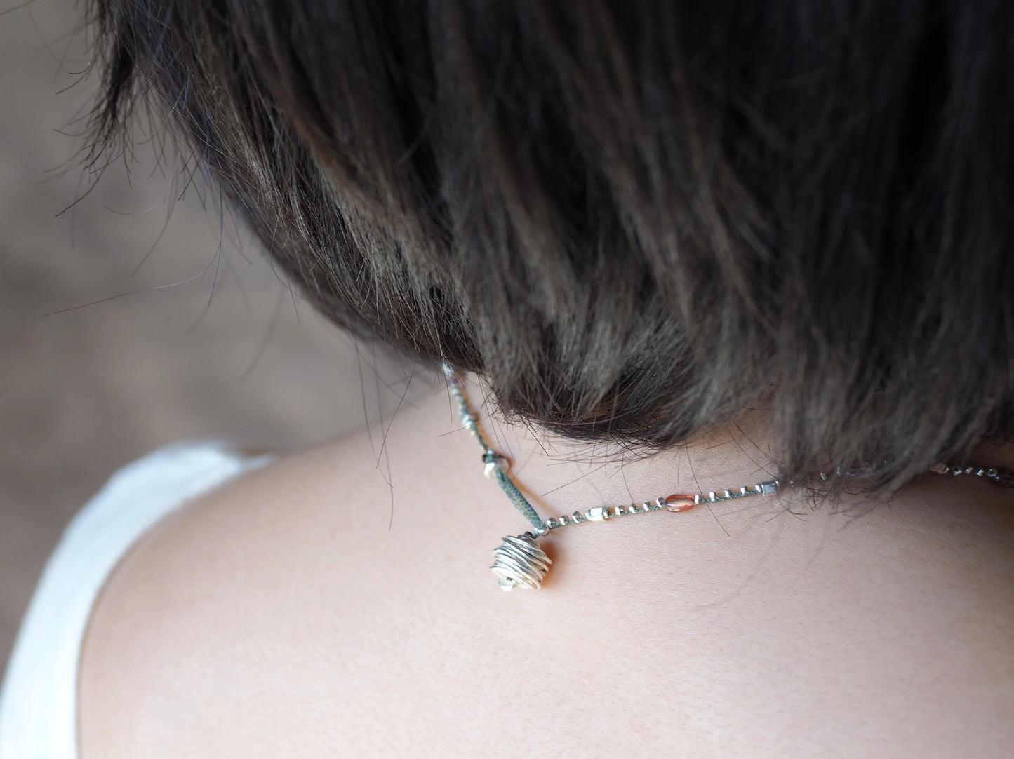 マルチカラースピネル 編み込みネックレス