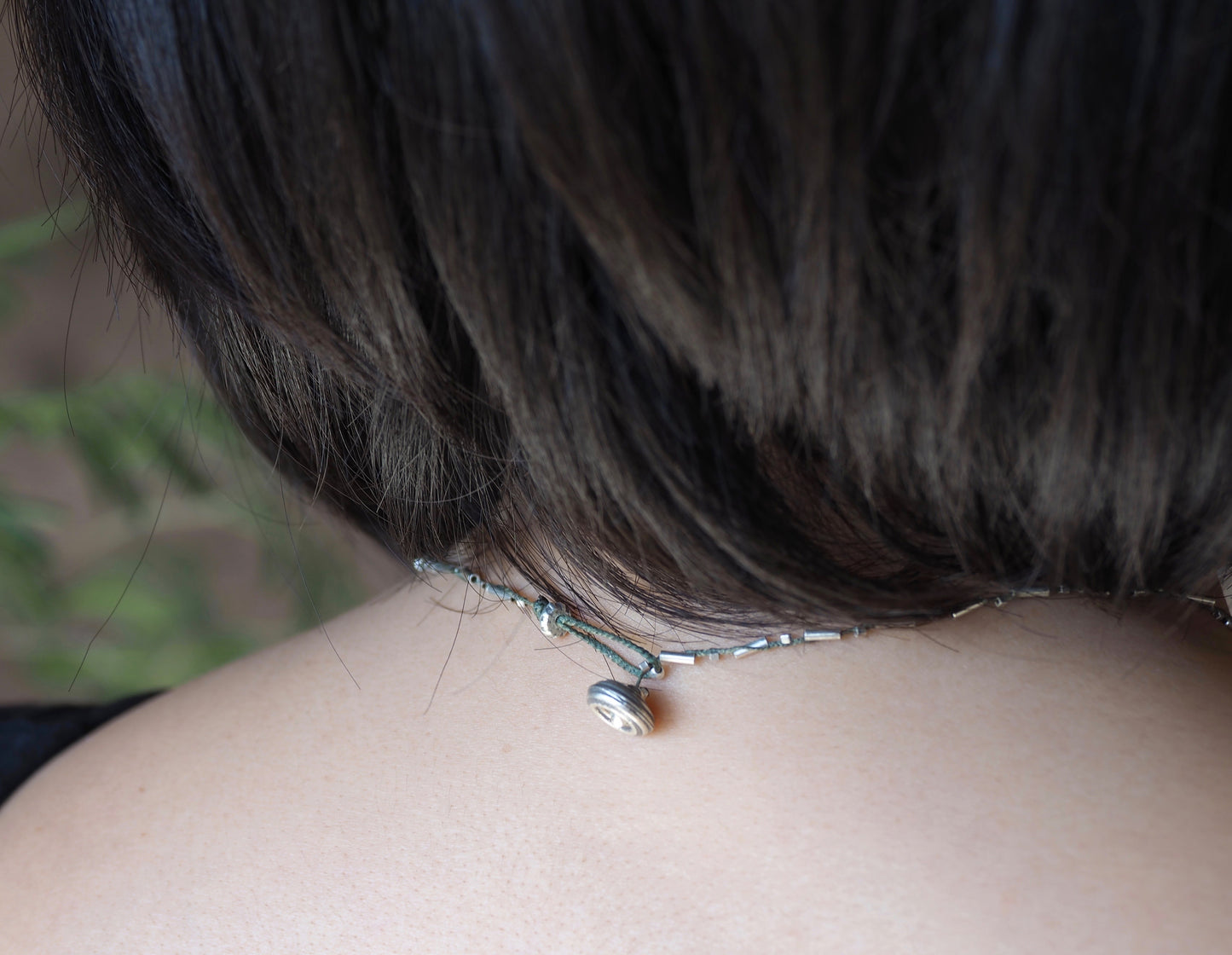 【シトリン_シルバー】 編み込みネックレス