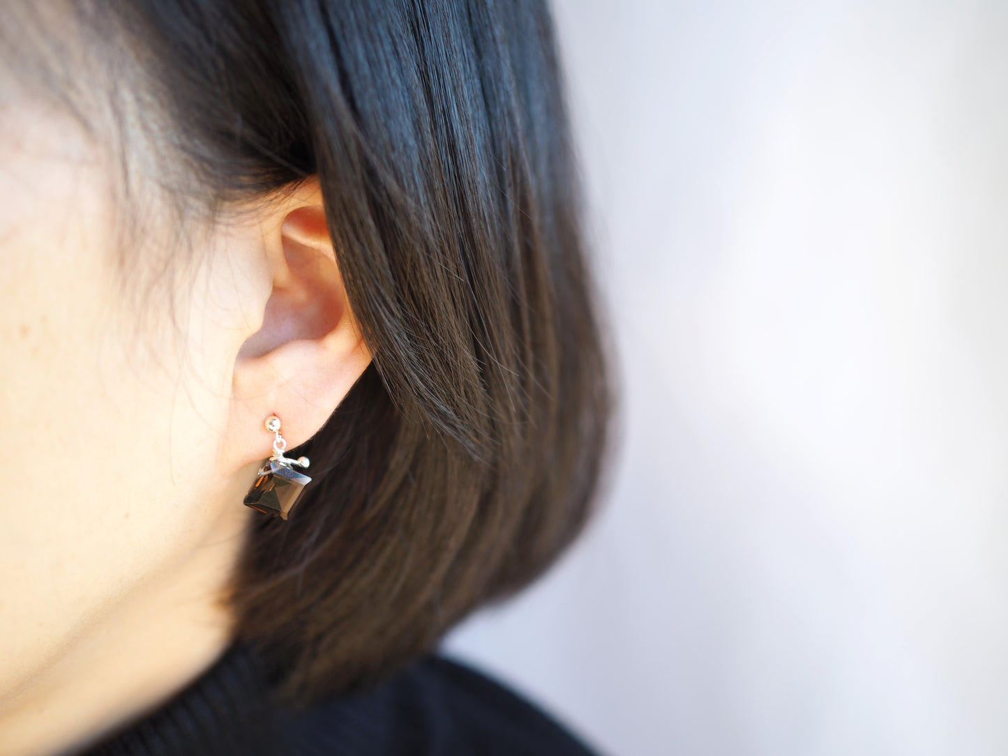 スモーキークォーツ ピアス "スクエア"