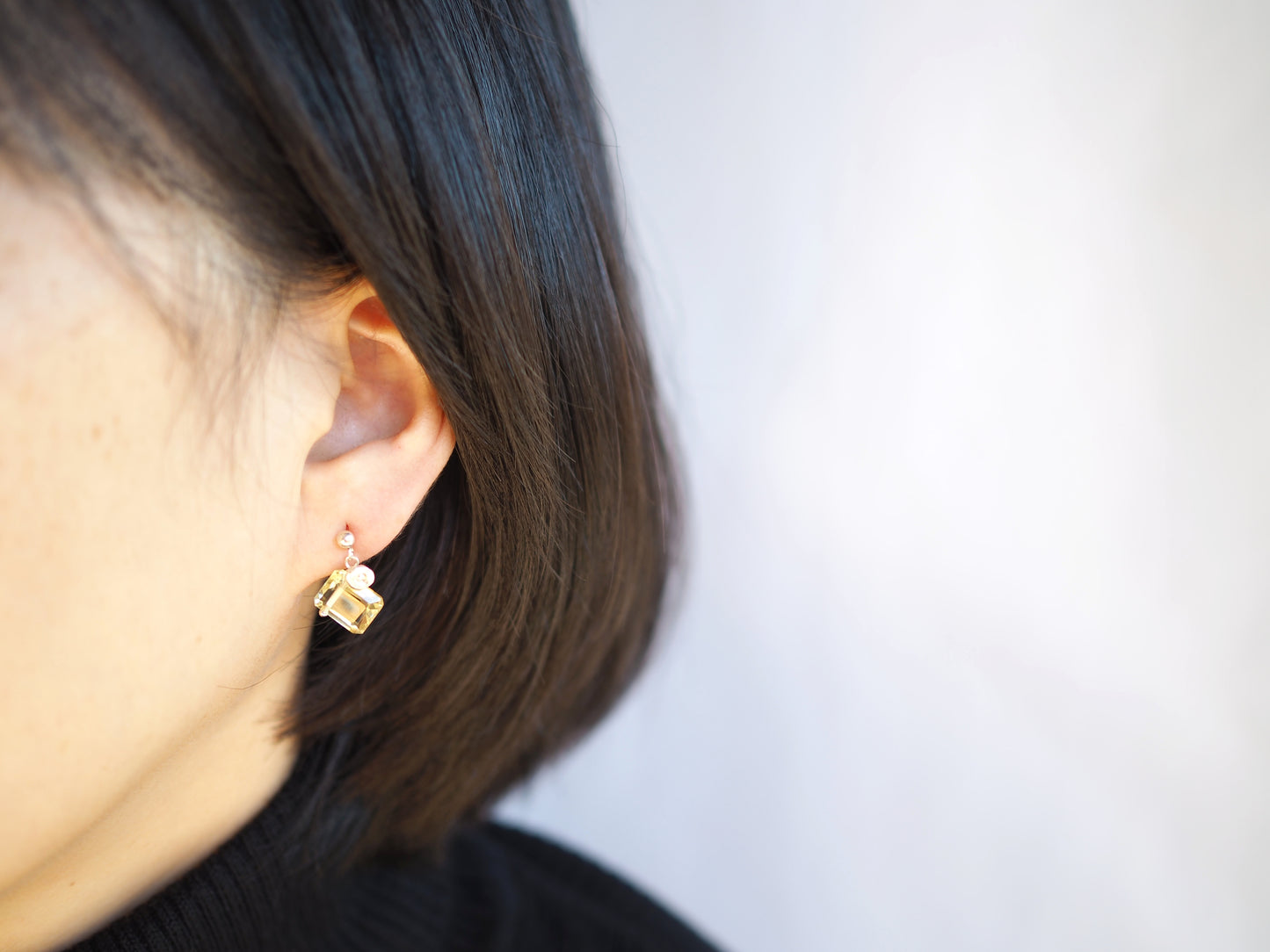 レモンクォーツ ピアス "レクタングル"