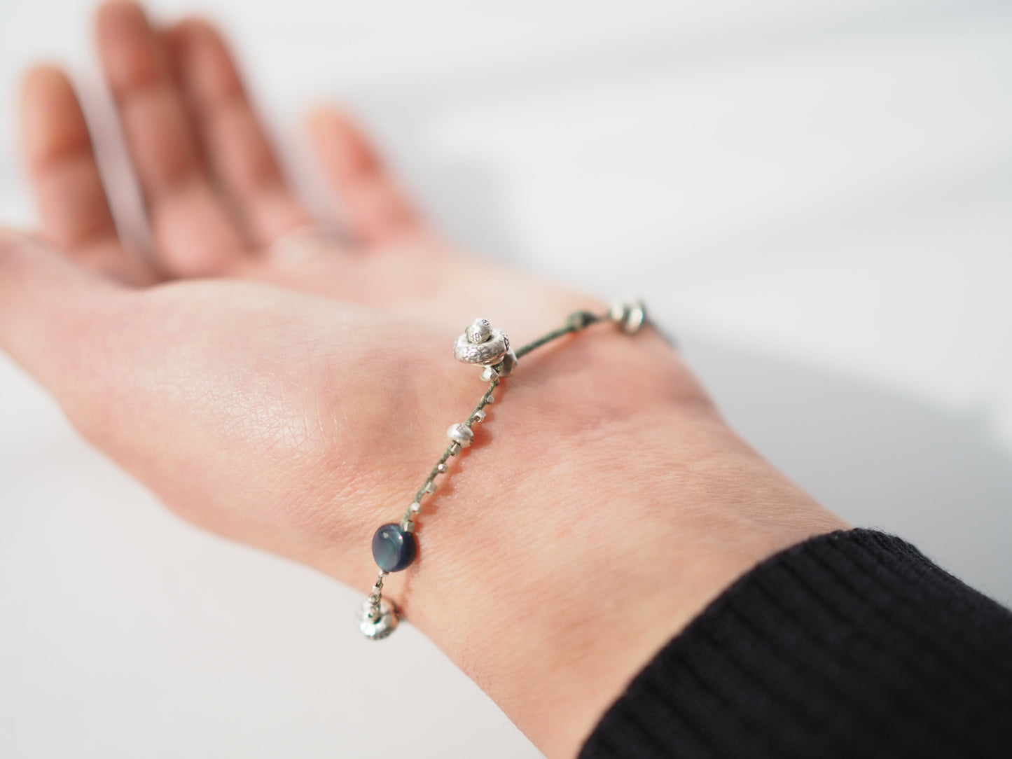 ブラックオパール 編み込みブレスレット