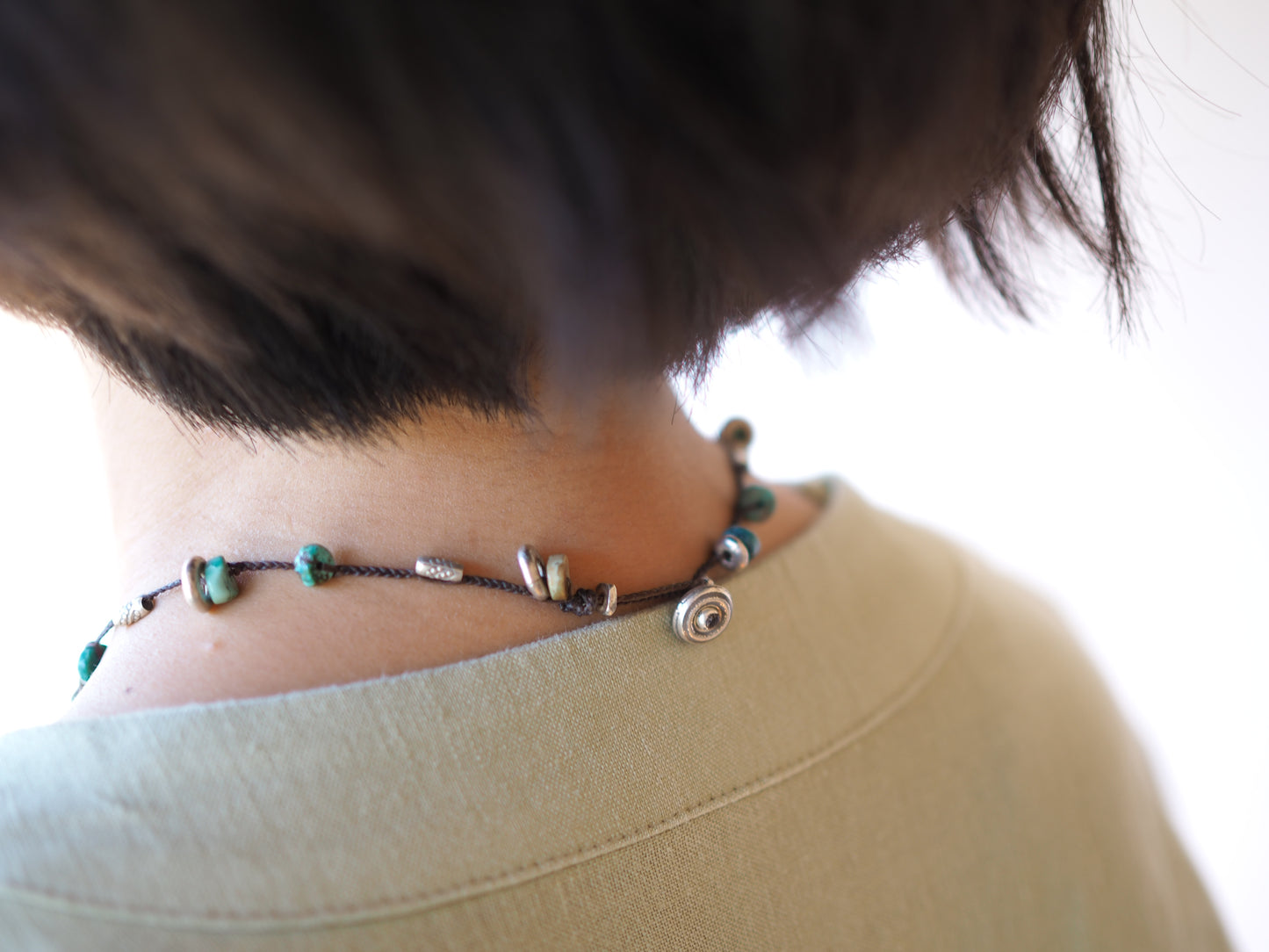 【ターコイズ_シルバー】 紐 ネックレス