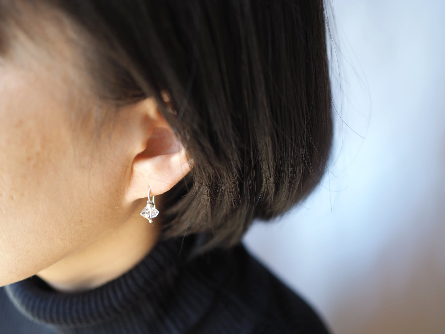 一粒ハーキマーダイヤモンド ピアス