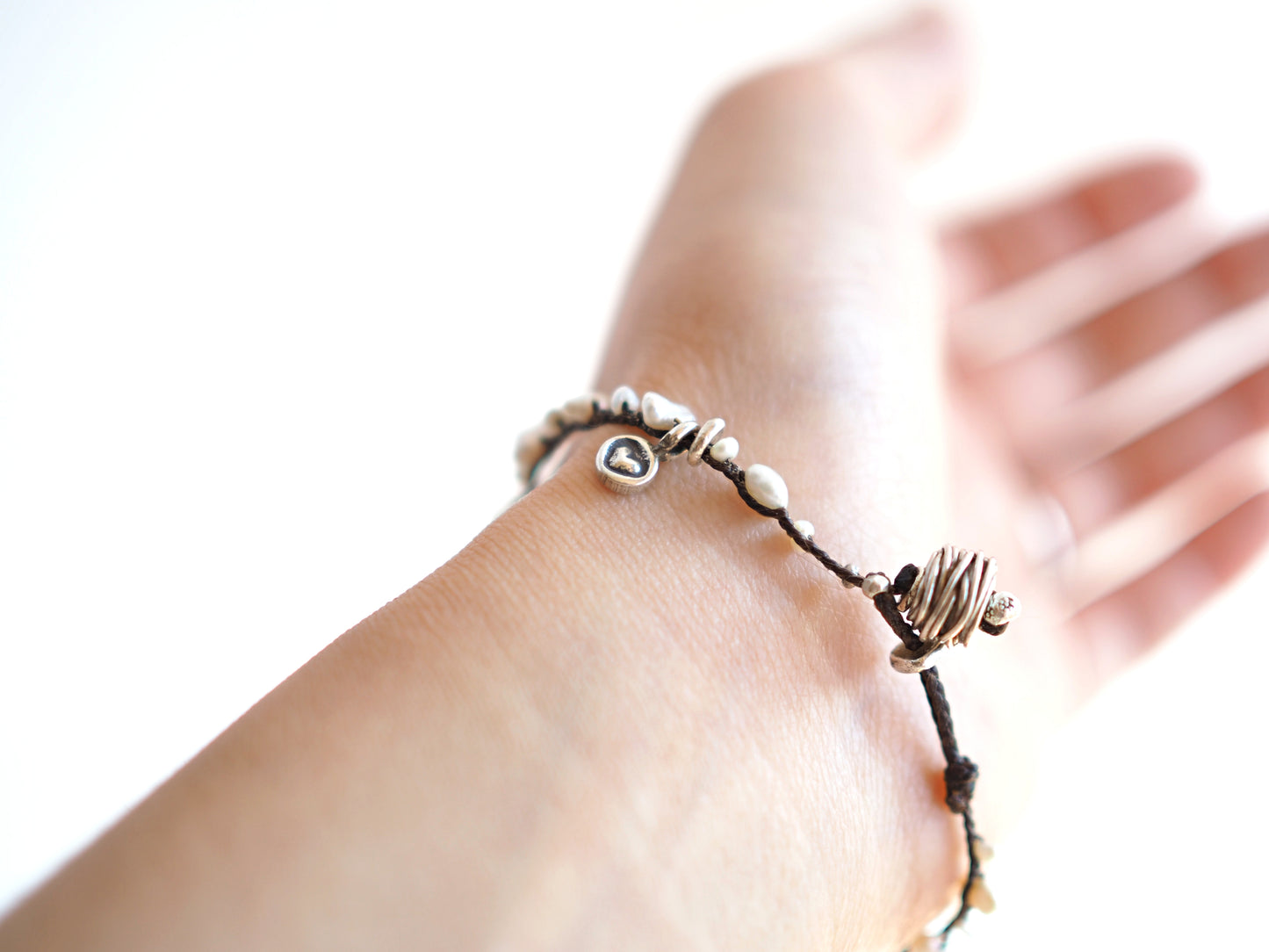 【モスアクアマリン_パール】 編み紐ブレスレット