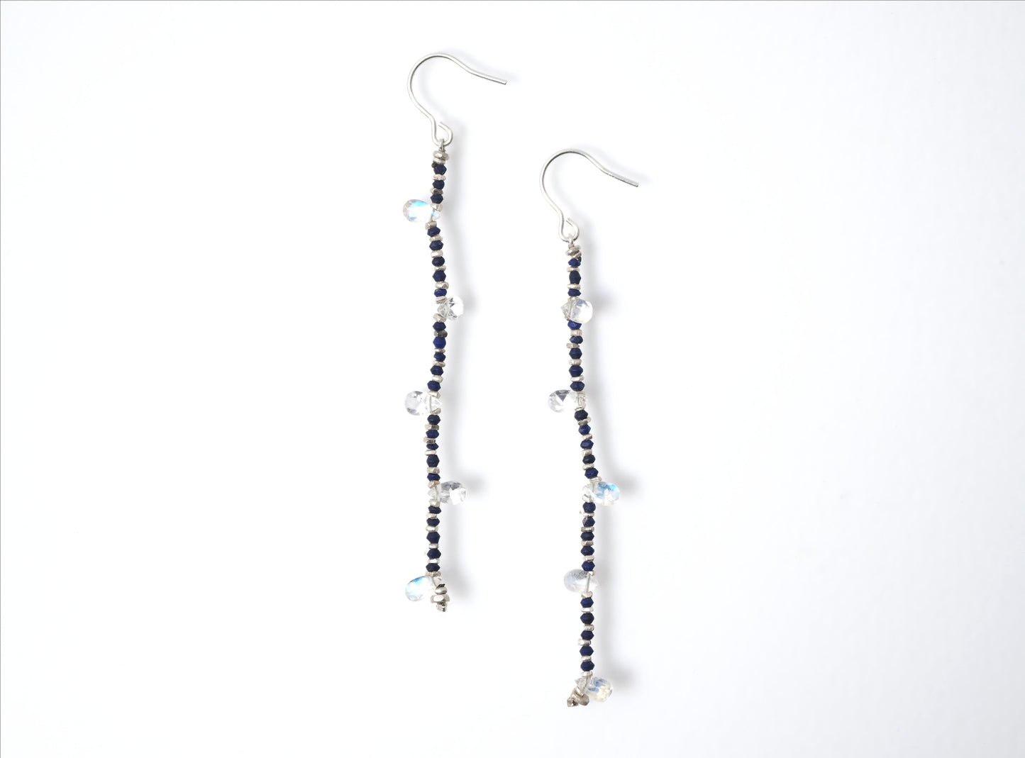 -Rainbow moonstone- 'lapis lazuli・silver' hooks