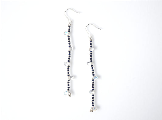 -Rainbow moonstone- 'lapis lazuli・silver' hooks