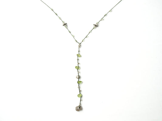 -Peridot- braid 'Y_line' necklace