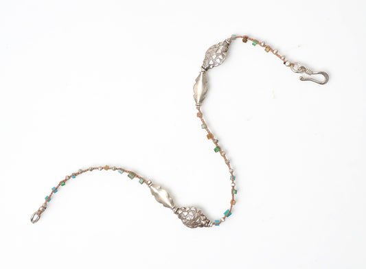 -India silver- 'turquoise・silver' braid anklet