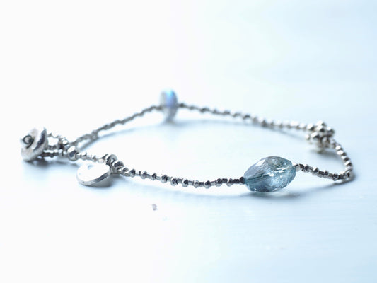 -Moss aquamaline mix- silver bracelet