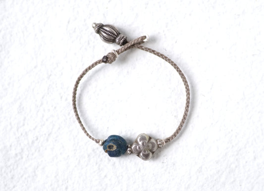 -Roman eye beads・old Afgan silver- code bracelet