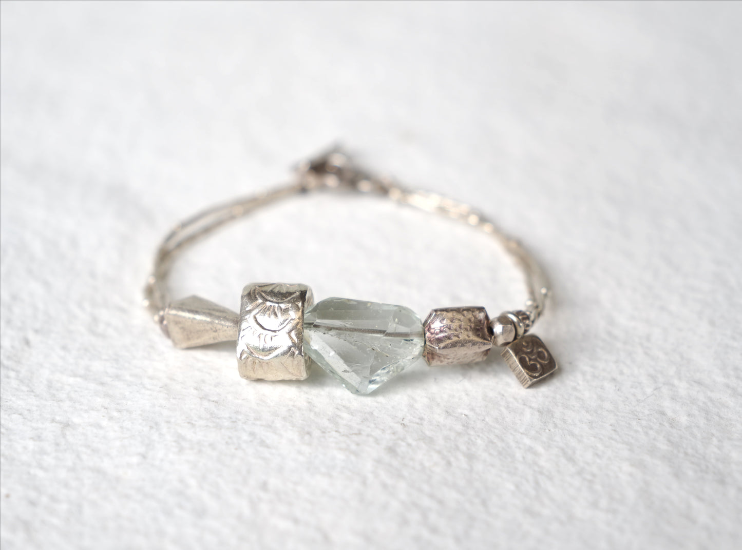 -Karensilver・Aquamarine- '2line' silver bracelet