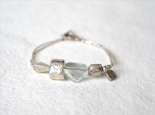 -Karensilver・Aquamarine- '2line' silver bracelet
