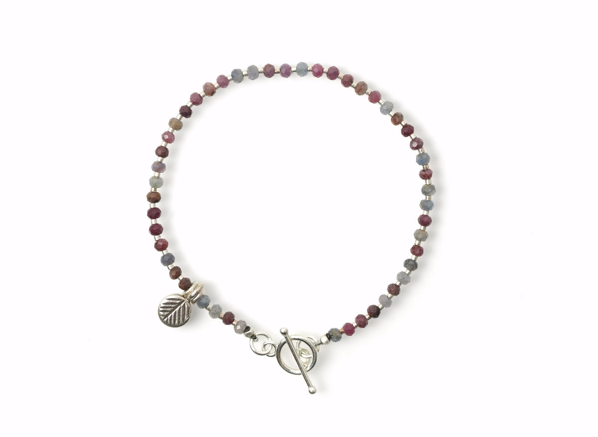 -Ruby & Sapphire- 'beads line' bracelet