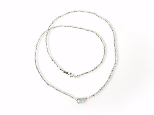 -Aquamarine- 'beads line' necklace
