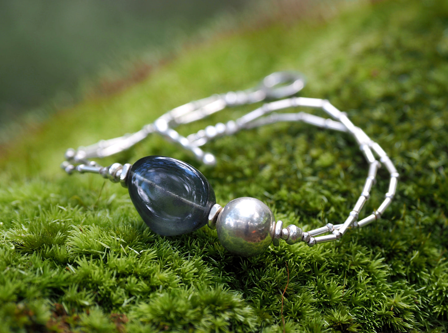 -Moss aquamaline- silver Anklet