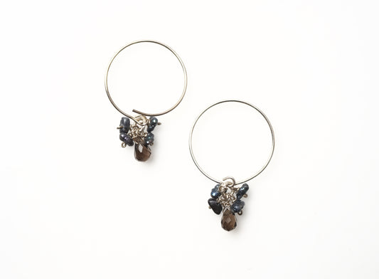 -Smoky quartz・Black pearl- hoops