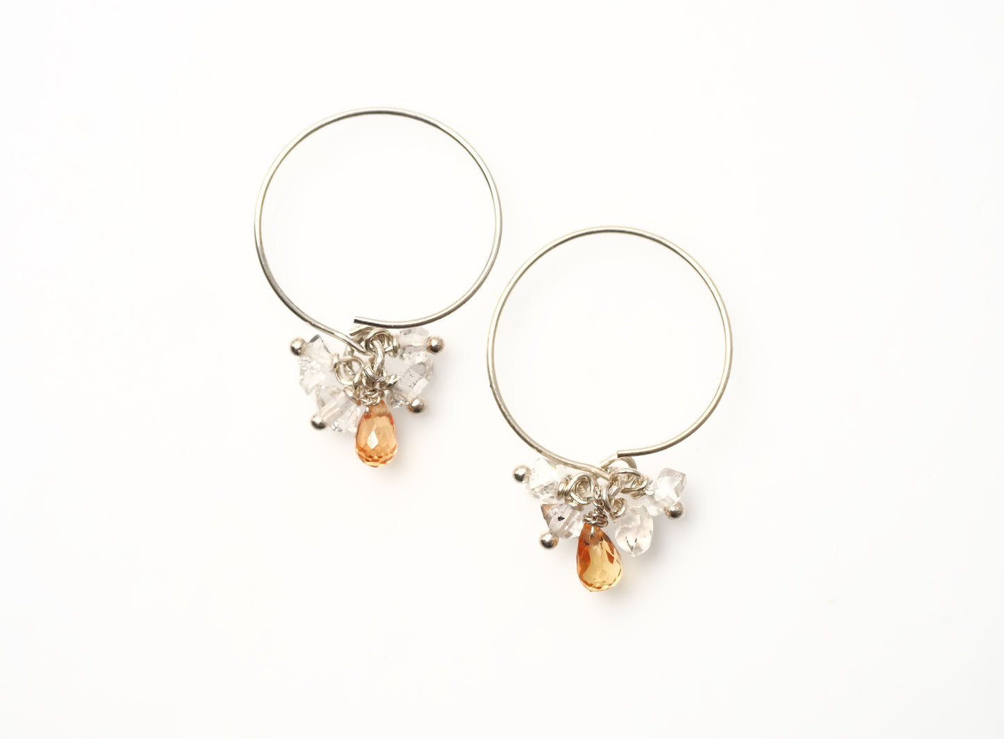-Orange sapphire・Herkimer diamond- hoops