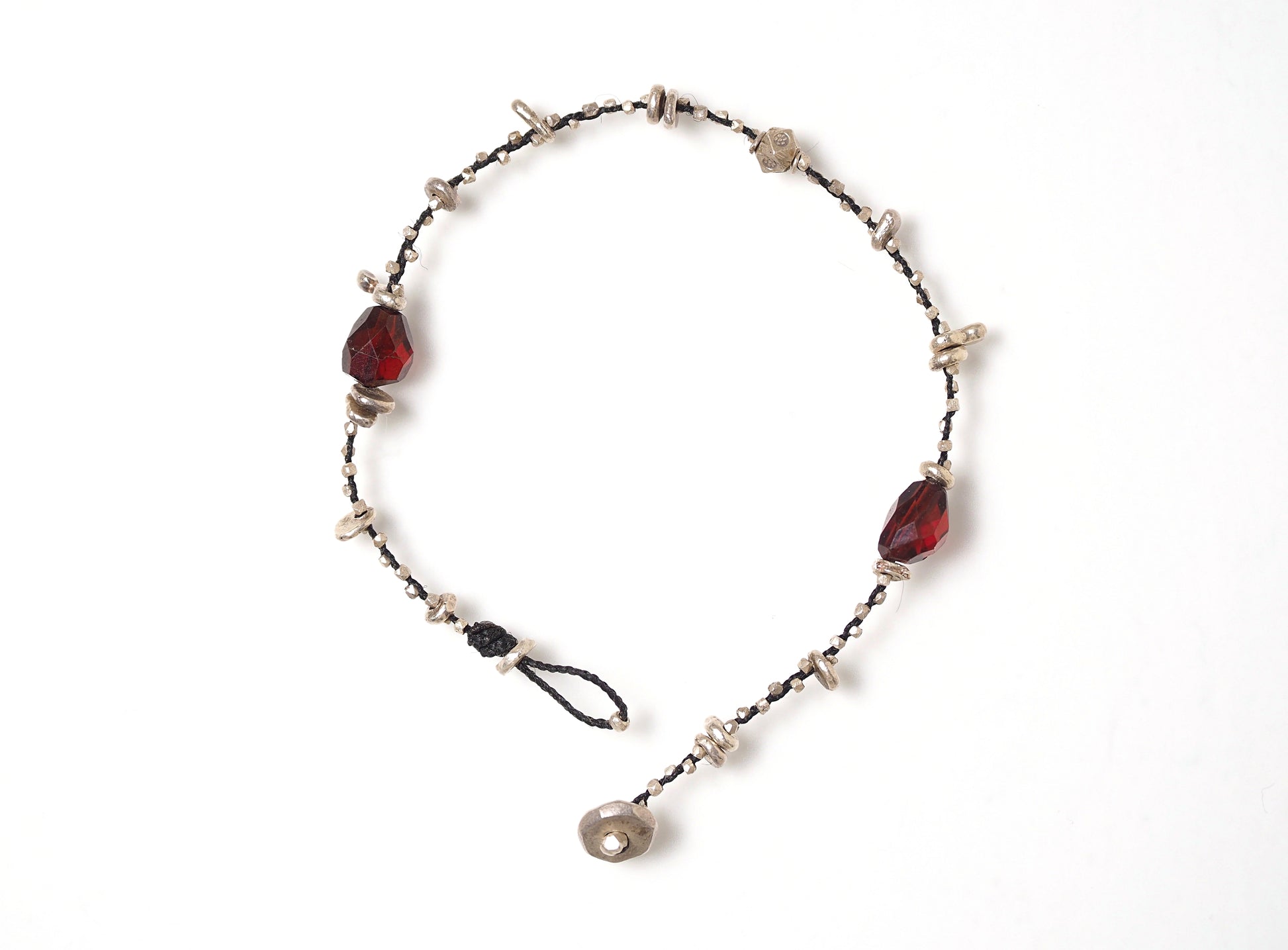 -Garnet・Silver- braid bracelet