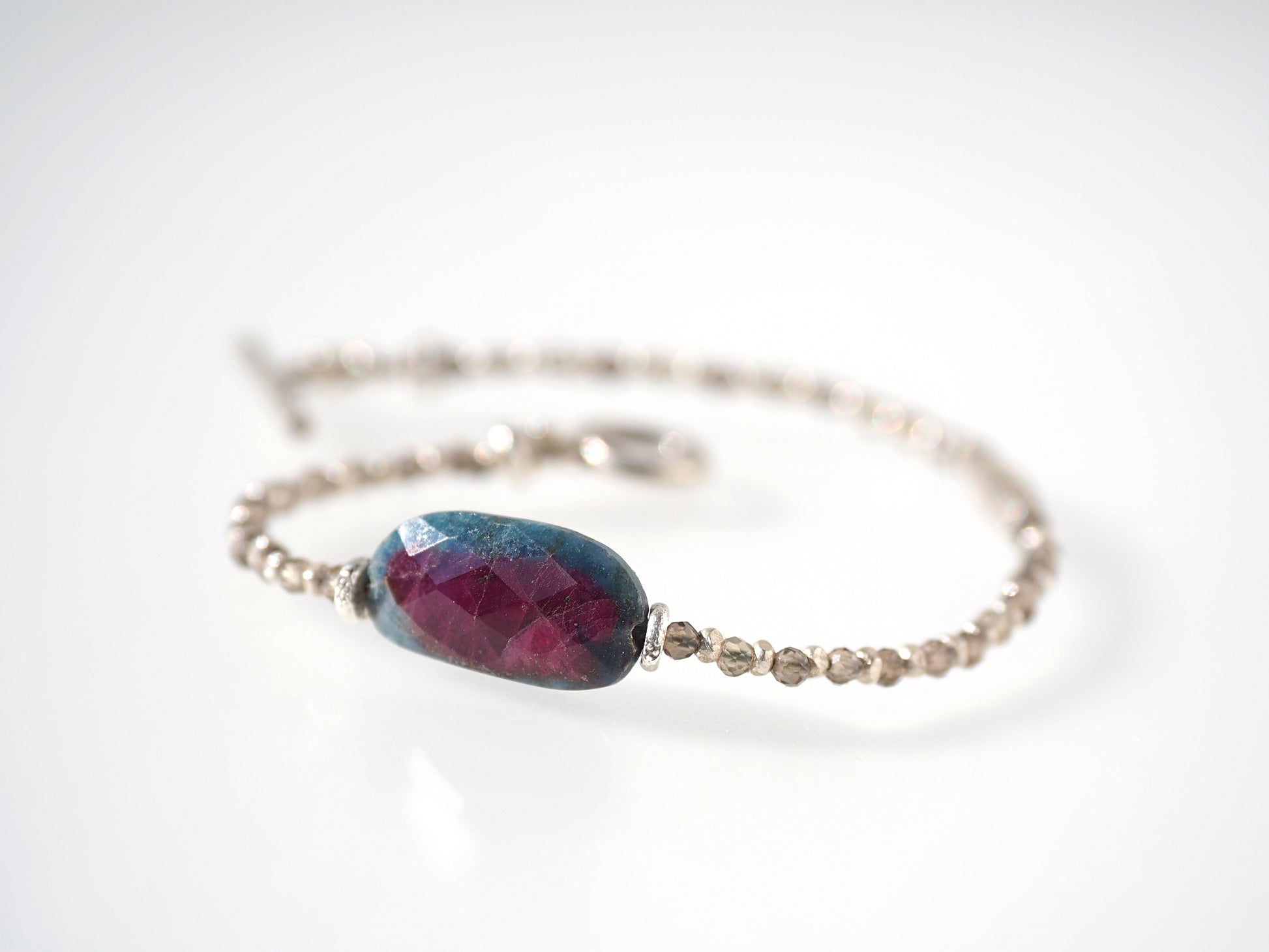 -Ruby in zoisite- smoky quartz・silver bracelet
