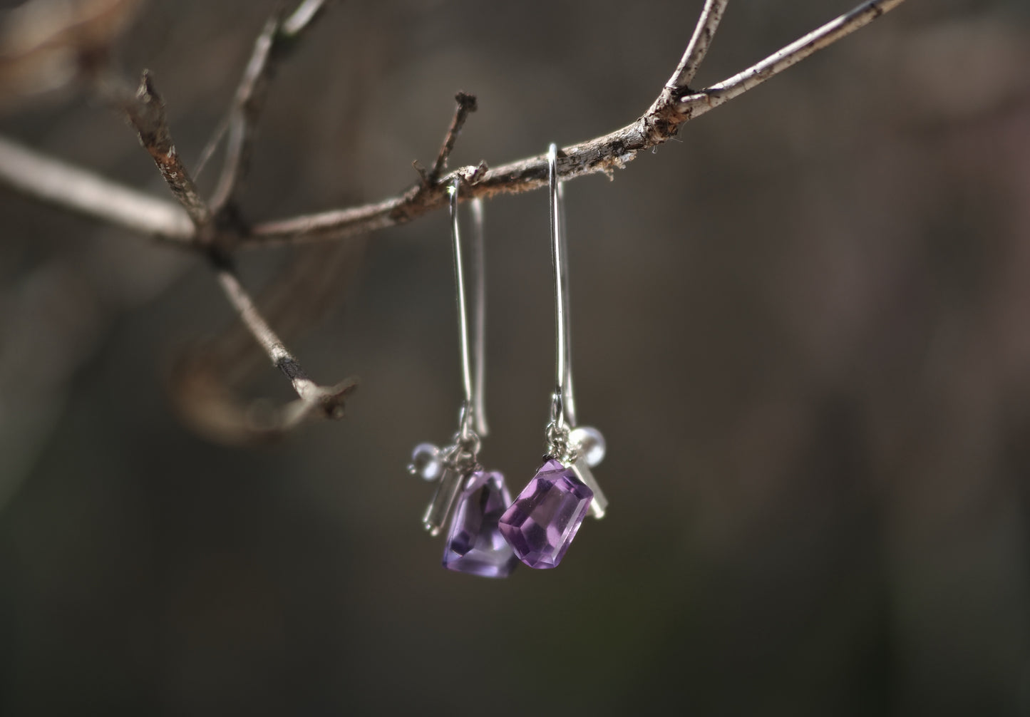 -Amethyst・silver pearl- long hooks