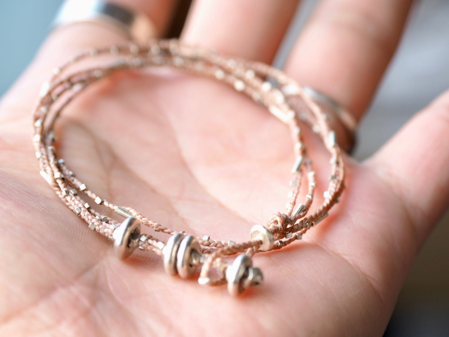 Silver braid bracelet 'beige'