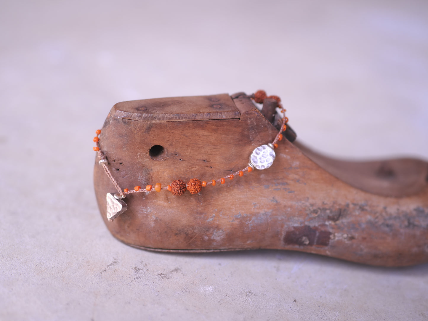 -Rudraksha・Karensilver- 'bonda beads' braid anklet