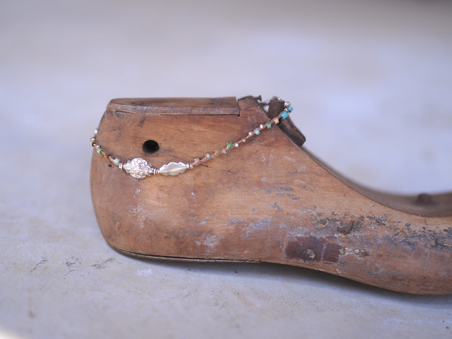-India silver- 'turquoise・silver' braid anklet