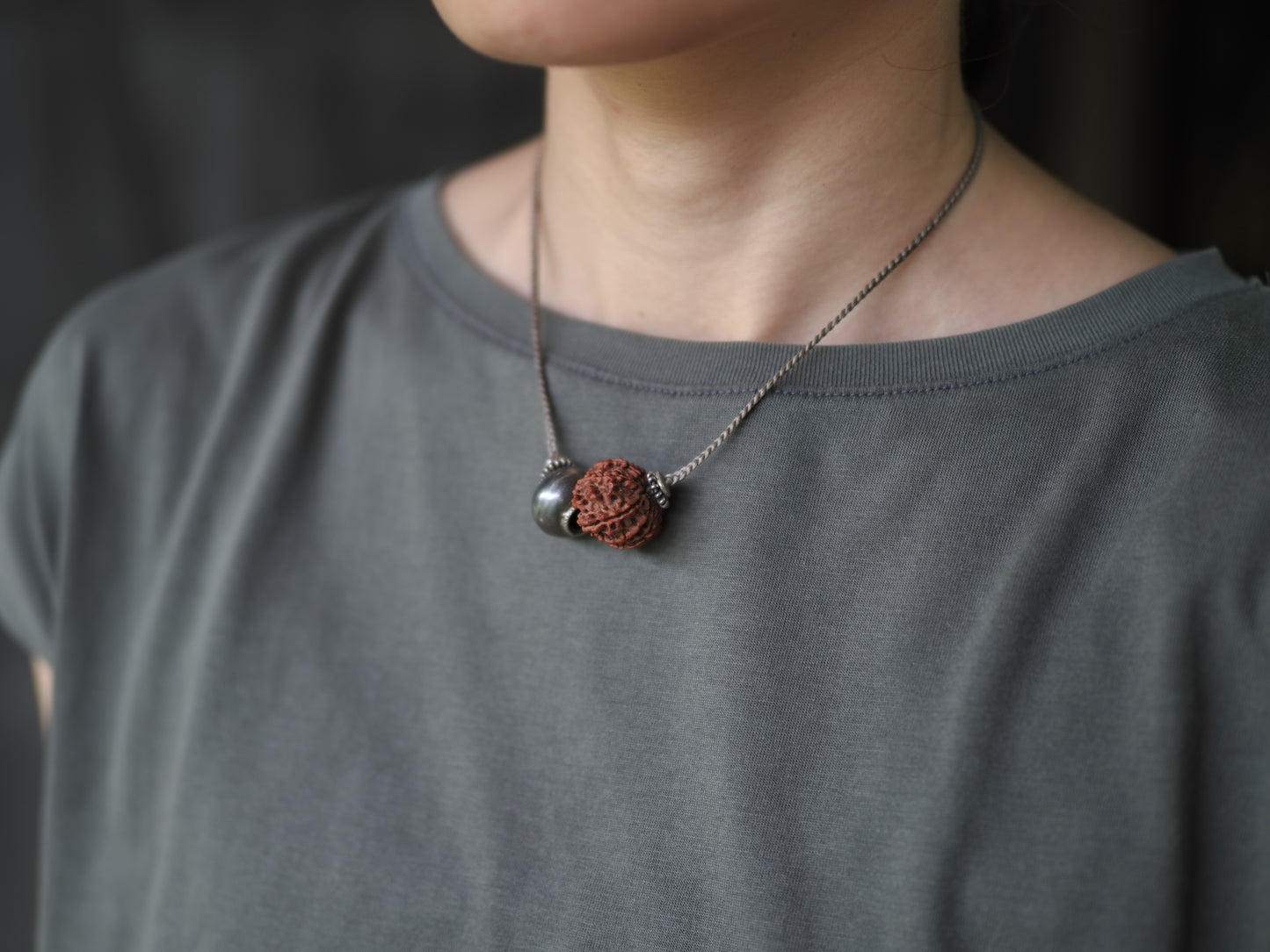 -"11_faces"Rudraksha・India old silver- code necklace
