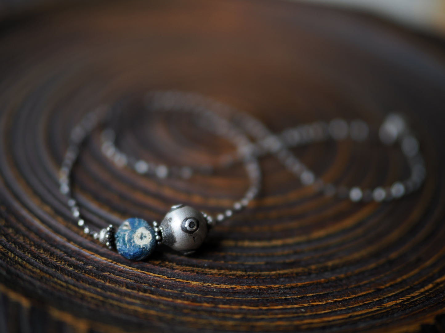 -Eye beads・Afgan silver- braid necklace