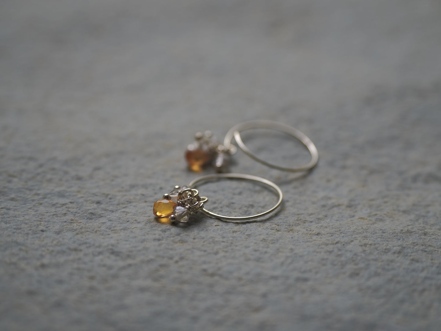 -Orange sapphire・Herkimer diamond- hoops