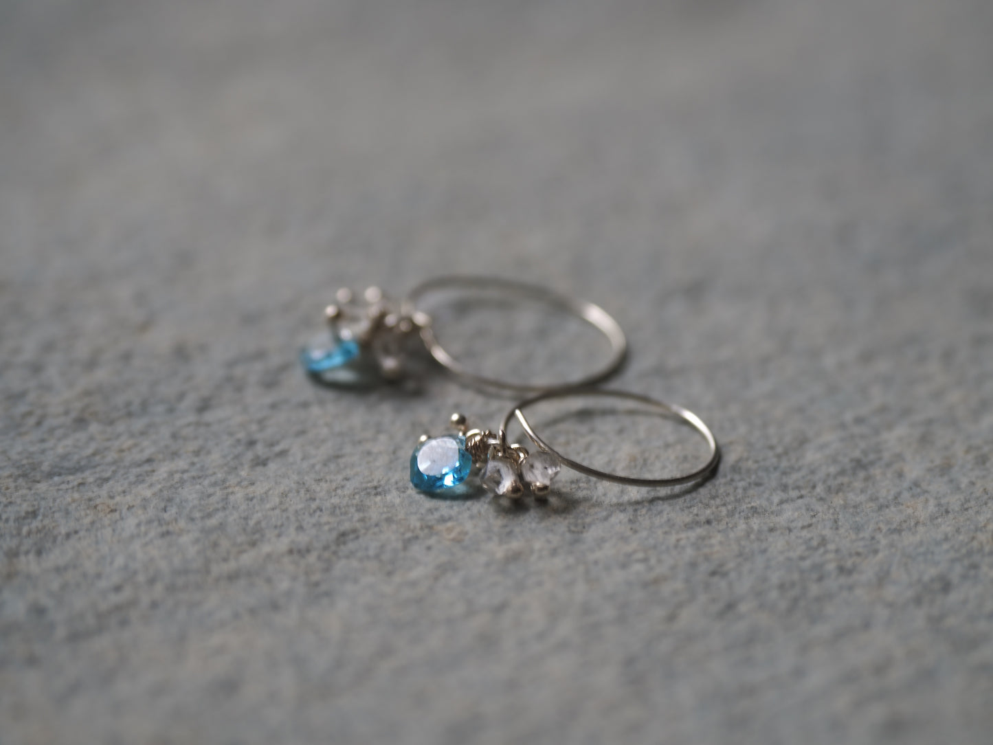 <MTO> -Swissblue topaz・Herkimer diamond- hoops