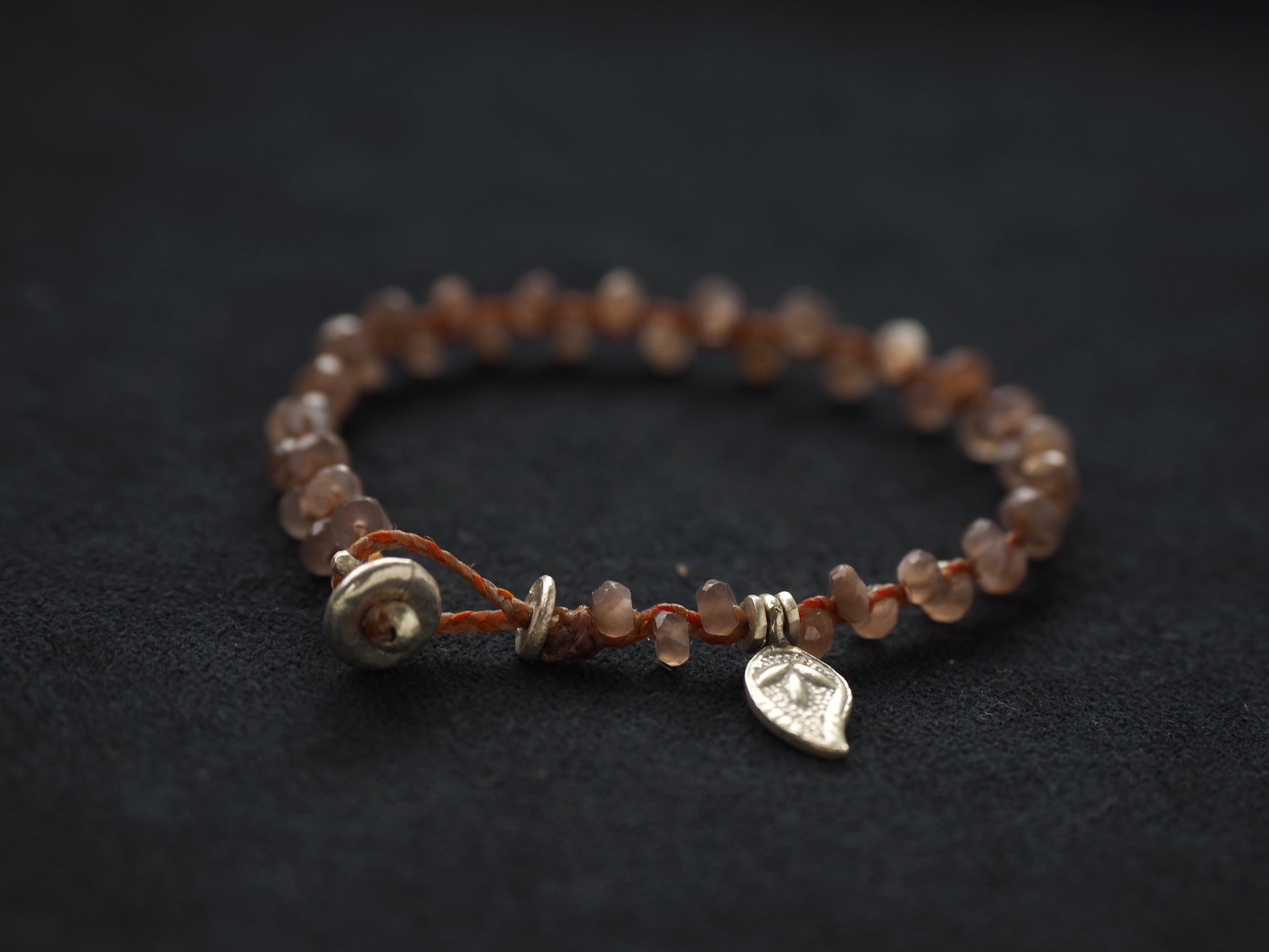 -Brown moonstone- braid bracelet