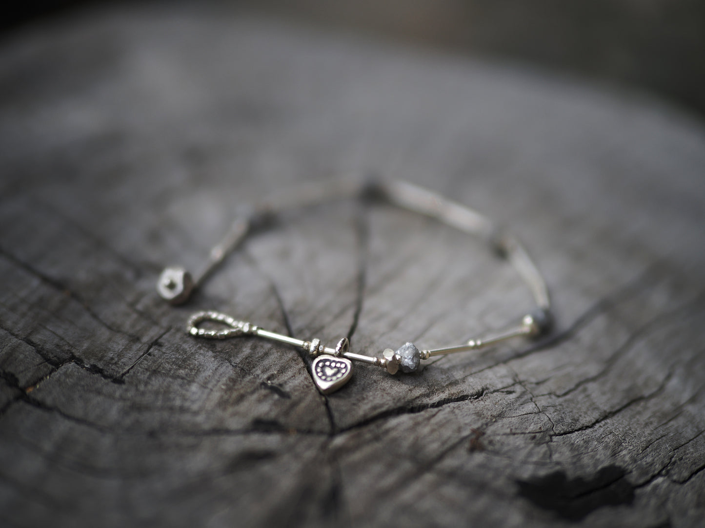 -Grey diamond- silver bracelet