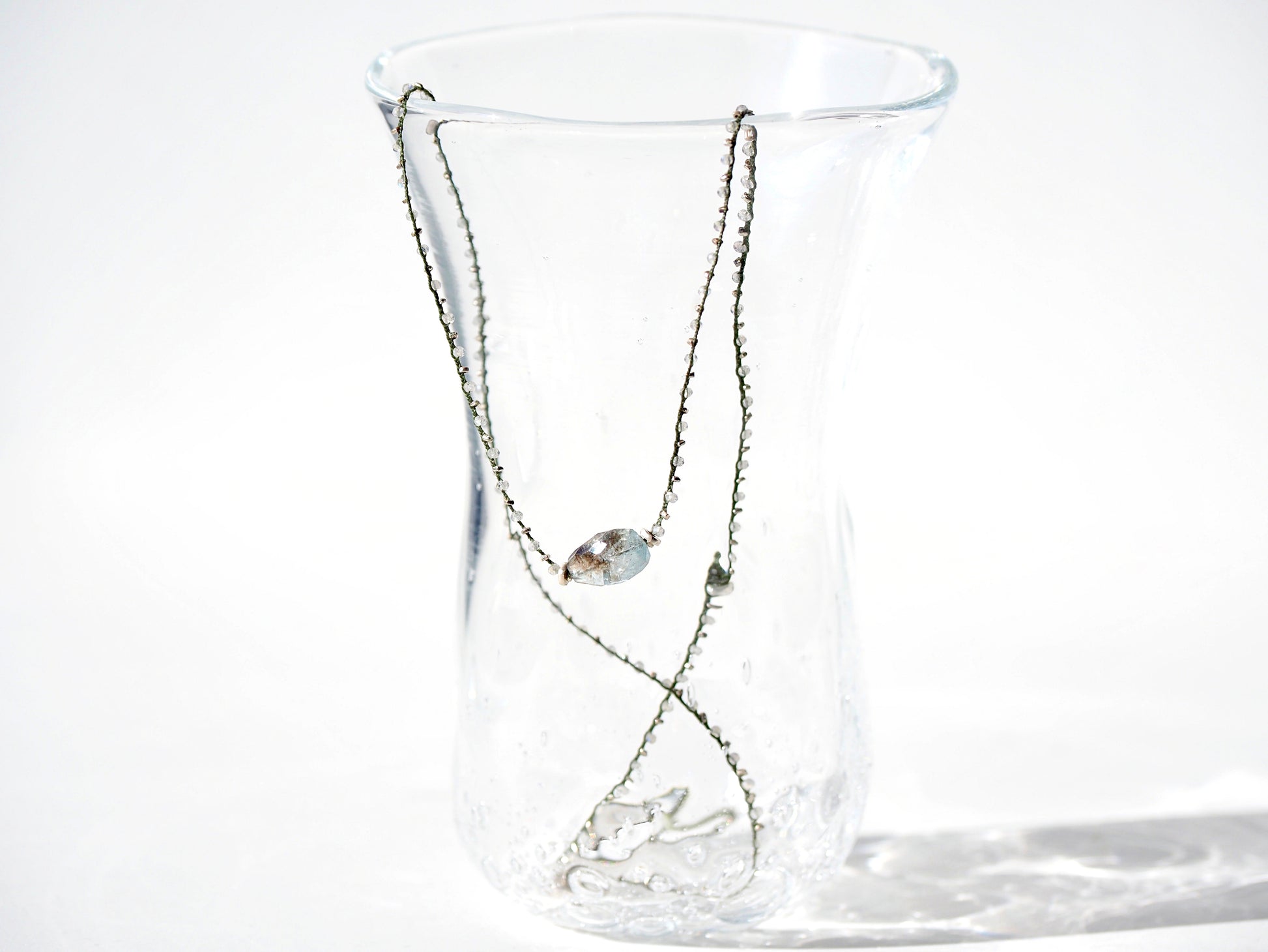 -Moss aquamaline- braid necklace