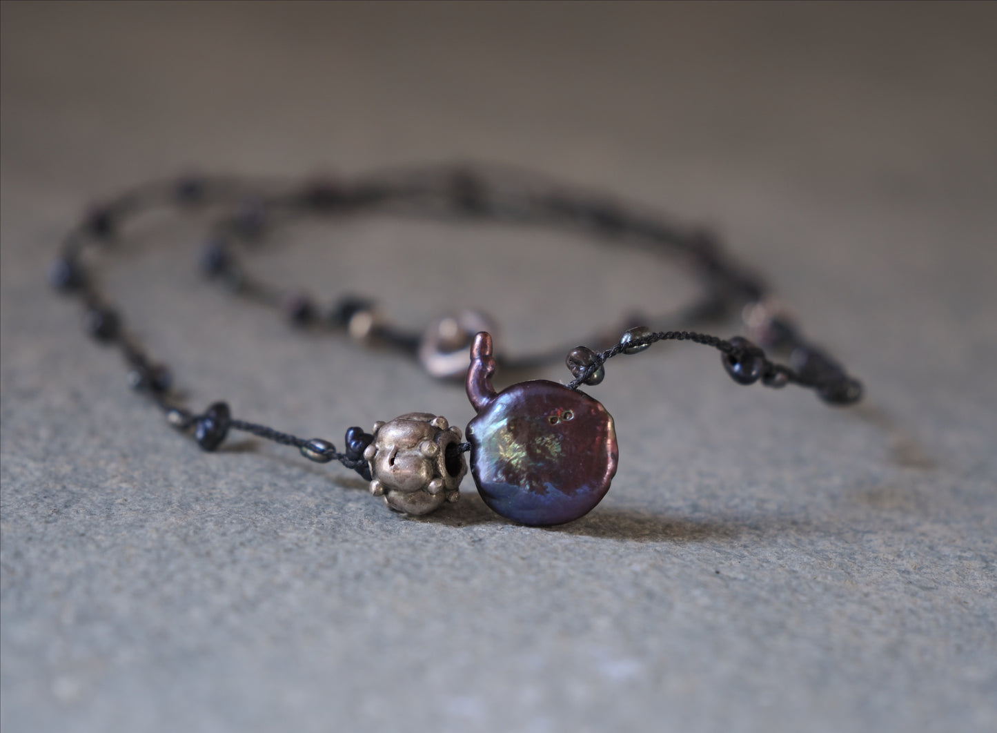 -India silver・Black pearl- braid
